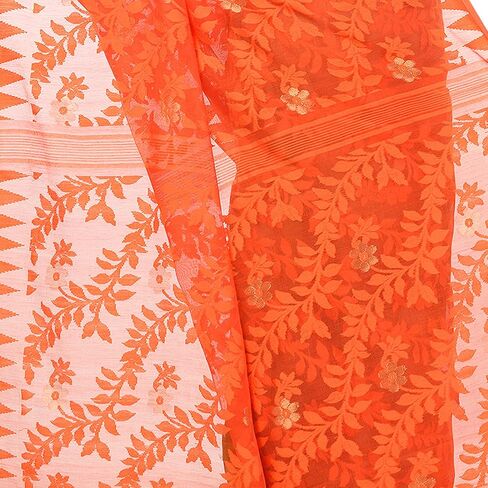 Women's Bengal Handloom Tant Soft Dhakai Jamdani Cotton Saree Whole Body Design Without Blouse Piece 5.5 Mtr in Kuwait