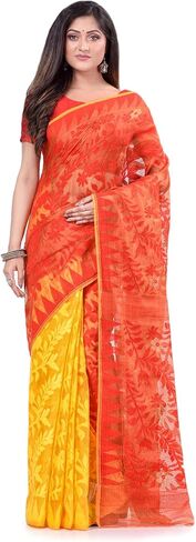 Women's Bengal Handloom Tant Soft Dhakai Jamdani Cotton Saree Whole Body Design Without Blouse Piece 5.5 Mtr in Kuwait