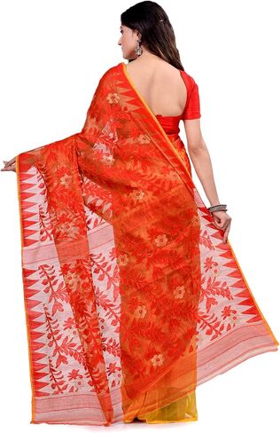 Women's Bengal Handloom Tant Soft Dhakai Jamdani Cotton Saree Whole Body Design Without Blouse Piece 5.5 Mtr in Kuwait