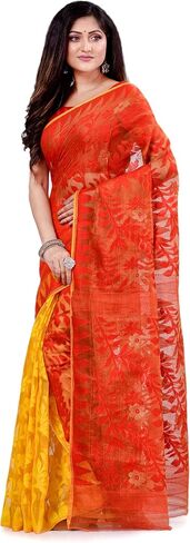 Women's Bengal Handloom Tant Soft Dhakai Jamdani Cotton Saree Whole Body Design Without Blouse Piece 5.5 Mtr in Kuwait