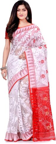 Women's Bengal Handloom Tant Soft Dhakai Jamdani Cotton Saree Whole Body Design Without Blouse Piece 5.5 Mtr in Kuwait