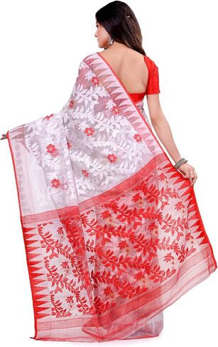 Women's Bengal Handloom Tant Soft Dhakai Jamdani Cotton Saree Whole Body Design Without Blouse Piece 5.5 Mtr in Kuwait