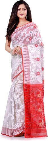 Women's Bengal Handloom Tant Soft Dhakai Jamdani Cotton Saree Whole Body Design Without Blouse Piece 5.5 Mtr in Kuwait