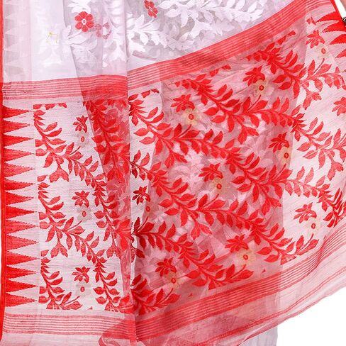 Women's Bengal Handloom Tant Soft Dhakai Jamdani Cotton Saree Whole Body Design Without Blouse Piece 5.5 Mtr in Kuwait
