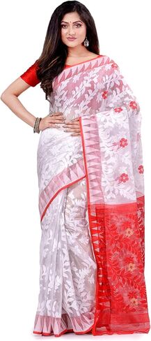 Women's Bengal Handloom Tant Soft Dhakai Jamdani Cotton Saree Whole Body Design Without Blouse Piece 5.5 Mtr in Kuwait