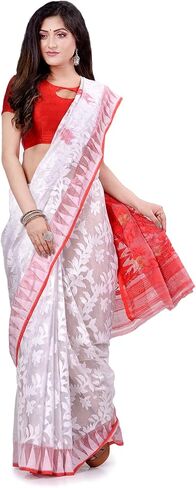 Women's Bengal Handloom Tant Soft Dhakai Jamdani Cotton Saree Whole Body Design Without Blouse Piece 5.5 Mtr in Kuwait