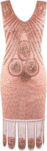 PrettyGuide 1920s Dress for Women Gatsby V Neck Sequin Oval Fringe Flapper Dresses Roaring 20s Party in Saudi Arabia