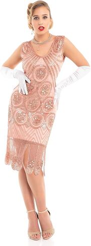 PrettyGuide 1920s Dress for Women Gatsby V Neck Sequin Oval Fringe Flapper Dresses Roaring 20s Party in Saudi Arabia