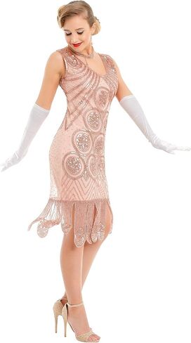 PrettyGuide 1920s Dress for Women Gatsby V Neck Sequin Oval Fringe Flapper Dresses Roaring 20s Party in Saudi Arabia