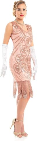 PrettyGuide 1920s Dress for Women Gatsby V Neck Sequin Oval Fringe Flapper Dresses Roaring 20s Party in Saudi Arabia