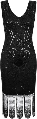 PrettyGuide 1920s Dress for Women Gatsby V Neck Sequin Oval Fringe Flapper Dresses Roaring 20s Party in Saudi Arabia