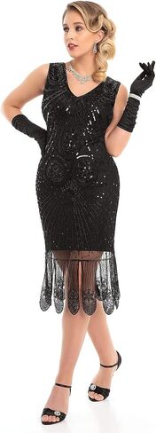 PrettyGuide 1920s Dress for Women Gatsby V Neck Sequin Oval Fringe Flapper Dresses Roaring 20s Party in Saudi Arabia