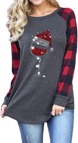 Women's Graphic Printed Raglan Plaid Long Sleeve Casual Pullover Tunic Tops in Saudi Arabia
