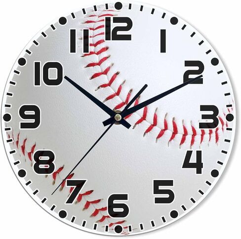 Baseball Wall Clock 10 inch Round White Sports Ball Silent Non Ticking Wood Wall Clocks Battery Operated Easy to Read Decorative Wall Clock for Bedroom Kitchen Living Room Bathroom in Saudi Arabia