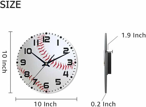 Baseball Wall Clock 10 inch Round White Sports Ball Silent Non Ticking Wood Wall Clocks Battery Operated Easy to Read Decorative Wall Clock for Bedroom Kitchen Living Room Bathroom in Saudi Arabia