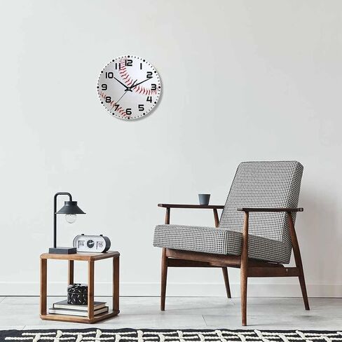 Baseball Wall Clock 10 inch Round White Sports Ball Silent Non Ticking Wood Wall Clocks Battery Operated Easy to Read Decorative Wall Clock for Bedroom Kitchen Living Room Bathroom in Saudi Arabia