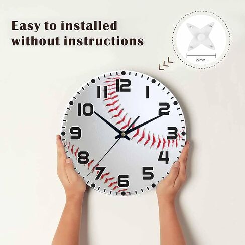 Baseball Wall Clock 10 inch Round White Sports Ball Silent Non Ticking Wood Wall Clocks Battery Operated Easy to Read Decorative Wall Clock for Bedroom Kitchen Living Room Bathroom in Saudi Arabia