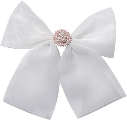 Fashion Elegant Organza Ribbon Bow Tie Brooch Pins for Women Girls Pearl Bow Tie Pre-Tied Bowknot Pin Corsage Collar accessory in Kuwait