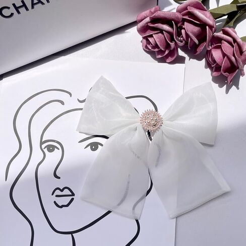 Fashion Elegant Organza Ribbon Bow Tie Brooch Pins for Women Girls Pearl Bow Tie Pre-Tied Bowknot Pin Corsage Collar accessory in Kuwait