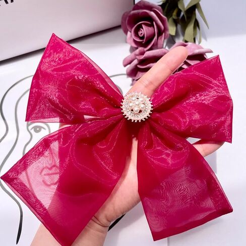 Fashion Elegant Organza Ribbon Bow Tie Brooch Pins for Women Girls Pearl Bow Tie Pre-Tied Bowknot Pin Corsage Collar accessory in Kuwait