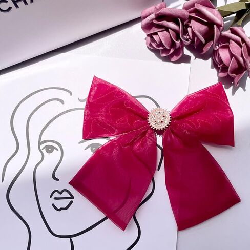 Fashion Elegant Organza Ribbon Bow Tie Brooch Pins for Women Girls Pearl Bow Tie Pre-Tied Bowknot Pin Corsage Collar accessory in Kuwait