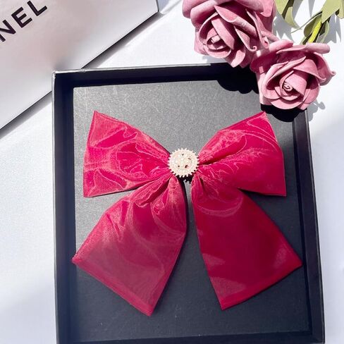 Fashion Elegant Organza Ribbon Bow Tie Brooch Pins for Women Girls Pearl Bow Tie Pre-Tied Bowknot Pin Corsage Collar accessory in Kuwait
