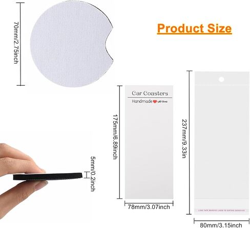 60PCS Sublimation Coasters Blanks, Round Car Coasters Sublimation Blanks Set, Car Coaster Packaging with Display Cards Bags, 4 Inch Blank Cup Mat for Sublimation Transfer Heat Press DIY Crafts in Saudi Arabia