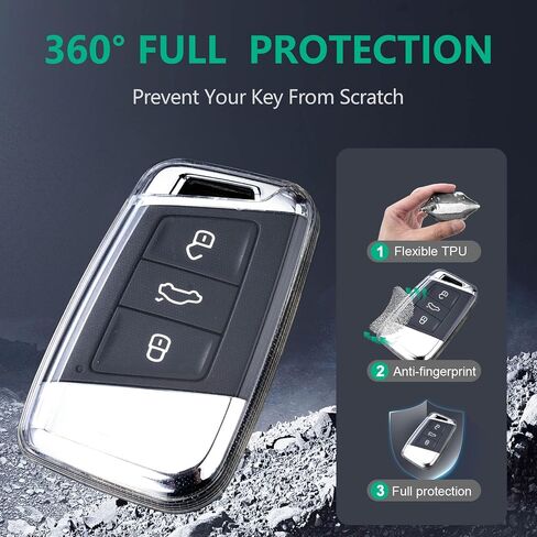 for VW Key Fob Cover TPU 3 Buttons Car Key Fob Case Fit for Volkswagen VW Car Key Tiguan Jetta Beetle Passat Golf GTI Accessories Car Remote Key Case Shell Protector(Black) in Saudi Arabia