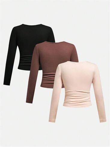 SOLY HUX Girl's Ruched Long Sleeve Shirts 3 Packs V Neck Basic Spring Fall T-Shirts Tops in Kuwait