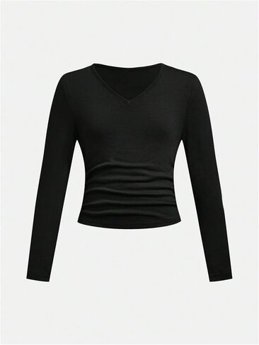 SOLY HUX Girl's Ruched Long Sleeve Shirts 3 Packs V Neck Basic Spring Fall T-Shirts Tops in Kuwait