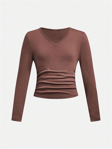 SOLY HUX Girl's Ruched Long Sleeve Shirts 3 Packs V Neck Basic Spring Fall T-Shirts Tops in Kuwait