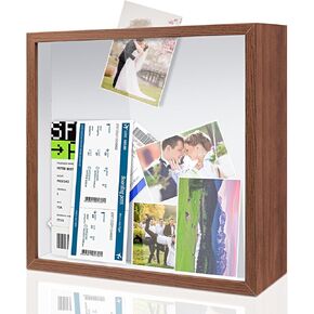 ZEEYUAN Adventure Archive Box 12x12inch Gifts for Dad Father Gift from Wife/Daughter/Son Travel Shadow Box for Memories Shadow Box with Slot, Commemorative Box for Display Travel Tickets, White