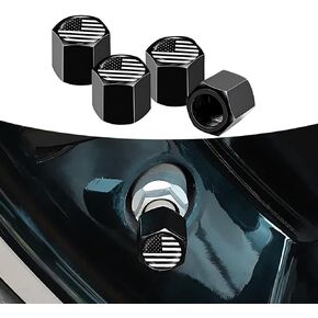 Pack-4 Car Wheel Tire Valve Stem Caps, Black and White American Flag Dust Proof Universal Tire Air Valve Caps (Black)
