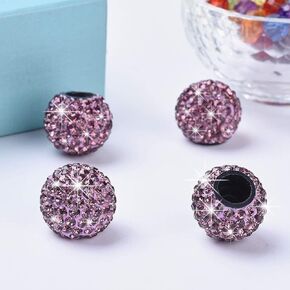 XianghuangTechnology 4 Pack Valve Stem Caps,Handmade Crystal Rhinestone Universal Tire Valve Caps Attractive Dustproof Bling Car Accessories (Light Purple)