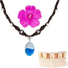 Princess Costume Accessories Set for Women Halloween Ocean Necklace Hawaii Flower Hair Clips Shell Anklet Party Dress Up
