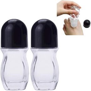 2PCS 30ML Glass Empty Roller Bottles, Deodorant Roll On Bottles with Plastic Roller Ball, Leak-Proof Roller Bottle with Black Cap, Refillable Containers