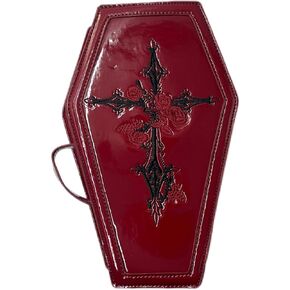 Goth Makeup Bag PU Leather Coffin Bag Retro Gothic Makeup Pouch Punk Handbag Red Cosmetic Bag Stylish Goth Bag for Halloween Parties and Everyday Use (Coffin bag)