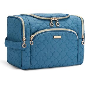 Marvolia Travel Toiletry Bag for Women - Quilted Makeup Bag Wide-open Cosmetic Bag with Multiple Pockets Travel Bag for Toiletries Essentials Accessories(Medium) - Black