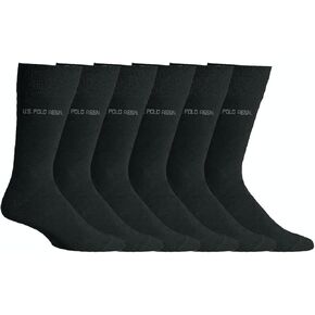 U.S. Polo Assn. 6 Pair Men's Crew Length Soft Dress Socks - Breathable & Moisture Control Socks for Indoor or Outdoor Wear, BLK 7509 (Shoe Size 6-12)