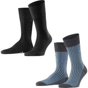 FALKE Size 9.5-10.5 Men's Premium Dress Socks Duo: Striped & Solid Styles for Business and Casual Elegance