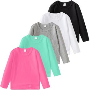 5-Pack Girls' Long Sleeve Shirts Kids Basic Long Sleeve Tees Toddlers' Crew Neck Soft Fall Tops in Kuwait