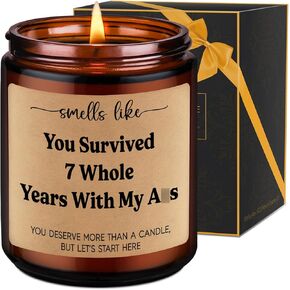 LEADO 7th Anniversary Candle, 7 Year Anniversary Funny Gifts for Him Her Husband Wife Boyfriend Girlfriend - Copper Gifts for 7th Anniversary, 7 Years Copper Wedding Anniversary Couple Gifts