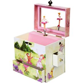 Ballerina Jewelry Box for Girls Two Time TuTu Ballerina Spins to Music 4 Pullout Drawers