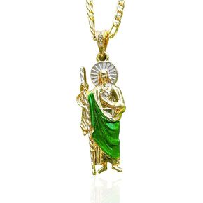 San Judas Tadeo Necklace Diamond 24K Gold Plated San Judas Tadeo Necklace San Judas Medalla (Gold 258), Medium, golden