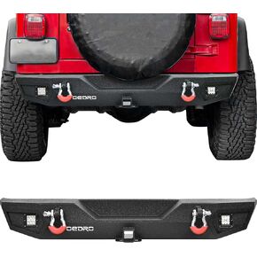 OEDRO Rear Bumper Compatible for 1987-2006 Jeep Wrangler TJ & LJ & YJ, Rock Crawler with Hitch Receiver, LED Lights & D-Rings Full Width Off Road