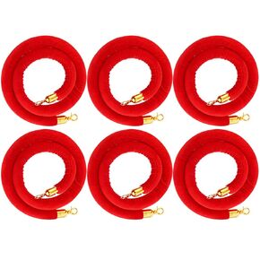 6 Pack Velvet Stanchion Rope, 5 Feet Crowd Control Stanchion Ropes Safety Barrier with Gold Plated Hook for Carpet Events Movie Theaters Grand Openings Hotels Party (Black,6 Pcs)