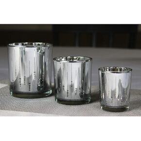 Seraphic Glass Votive Tea Light Candle Holders for Table Centerpiece, Silver Light Beam, Set of 3