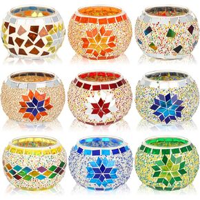 Dandat 9 Pcs Diwali Glass Votive Candle Holders Diwali Tealight Candle Holders Diwali Glass Votive Holder for Table Centerpiece Diwali Party