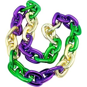 Jumbo Mardi Gras Chain Necklace, Metallic Purple Gold Green Mardi Gras Necklace for Women Men Mardi Gras Accessories Mardi Gras Party Favors Carnival Mardi Gras Costume Accessories