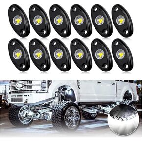 OPP ULITE White Led Rock Lights Kit, 12 Pods Underglow Light for Jeep Offroad Truck Car ATV SUV Boat Motorcycle Vehicle Under Body Glow Light Lamp Trail Fender Lighting (12pods Rock W)